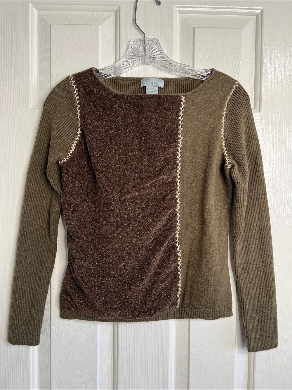 Vintage August Silk logic long sleeve olive green brown sweater medium